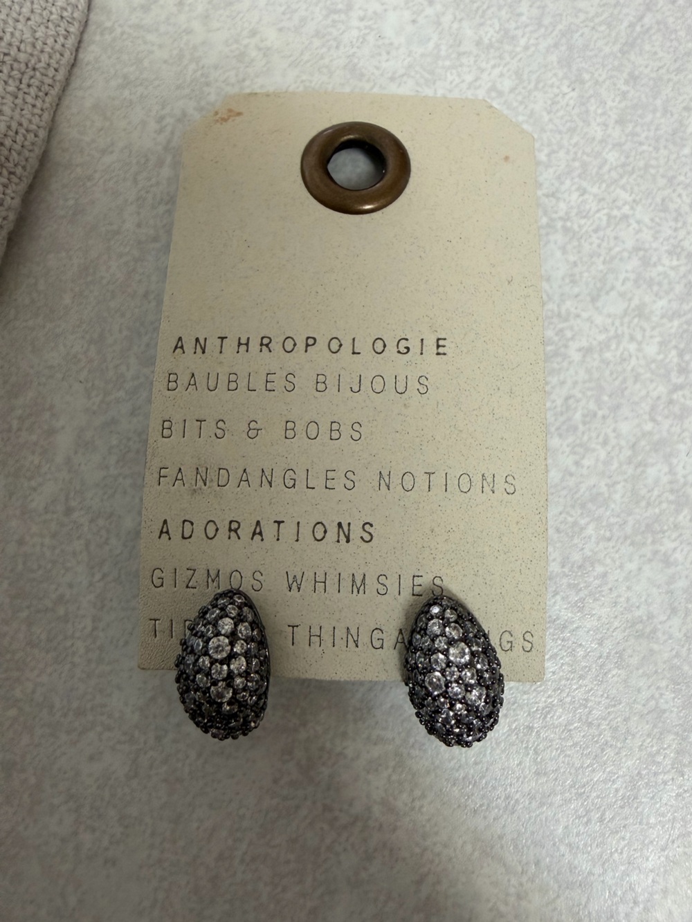 Anthropologie Gunmetal Pavé Teardrop Earrings